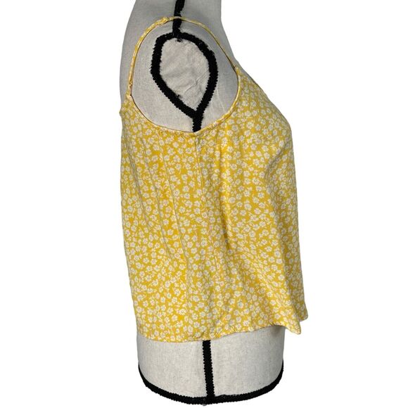 Divided JRS X-Small Cropped Tank Top Floral Spaghetti Straps Lightweight Yellow - Picture 3 of 8